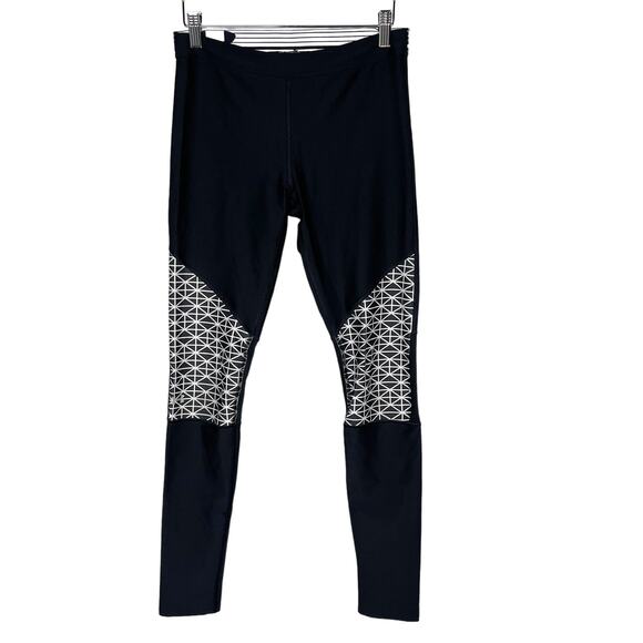 Under Armour Womens Medium M Black White Geometric Print Colorblock Leggings - Picture 1 of 14